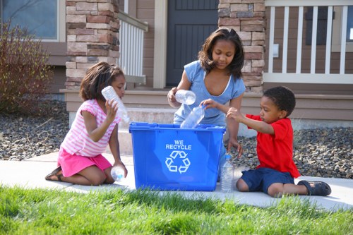 Recycling bins in a residential area